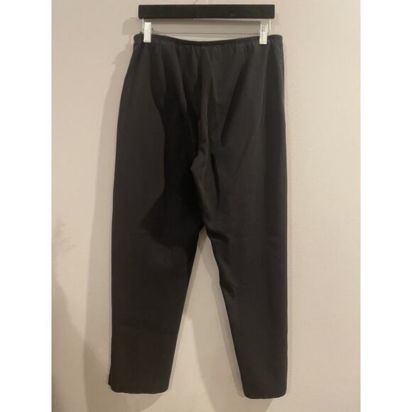 EILEEN FISHER Black Pull On Stretch Side Zip Ankle Pants Straight Crop Cotton M - Picture 2 of 7